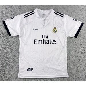Real Madrid Soccer Jersey Men S White Fly Emirates Pinstripe S/S Blokecore